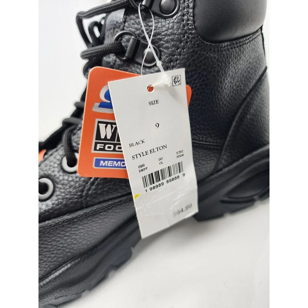 S Sport Mens Elton Steel Toe Work Boots Black Leather Casual Size 9